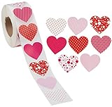 Valentine's Day Party Favor Heart Stickers for Kids (8 Colors, Roll of 1000)