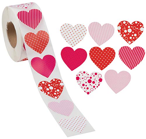 Valentine's Day Party Favor Heart Stickers for Kids (8 Colors, Roll of 1000)