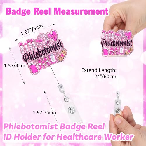 Image of Phlebotomist Badge Reel Funny Nurse Badge Reels Cute Retractable ID Badge Holder with Alligator Clip RN ICU LPN MA Healthcare Worker Badge Buddy Nursing School Students Gift Accessories