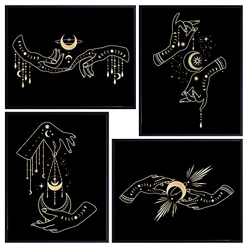 Moon Wall Decor - Moon Wall Art - Boho Wall Art - Bohemian Wall Decor - Wicca Wiccan Decor - Pagan Decor - Celestial Decor - Black, Gold Wall Decor - Witchy Room Decor - Lunar Wall Decor for Women