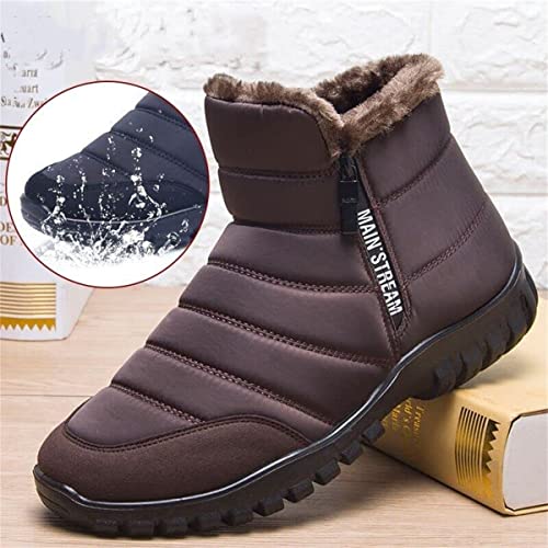 Men's Waterproof Warm Cotton Zipper Snow Ankle Boots, Winter Warm Slip on Thick Plush Booties Waterproof Snow Boots3