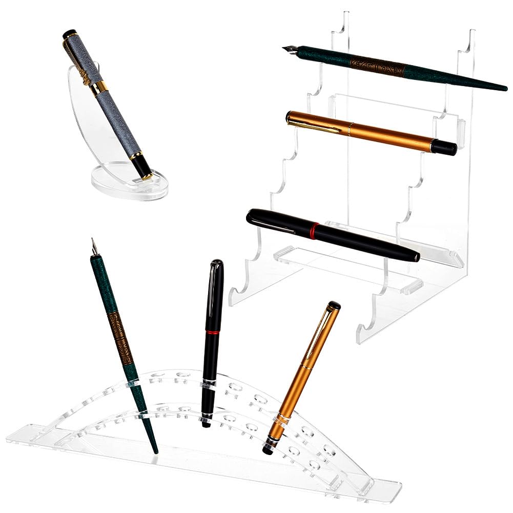 AHANDMAKER Espositore per penne stilografiche in acrilico, 3 stili, trasparenti, per pennelli da trucco, penne, pennelli artistici, 3 motivi