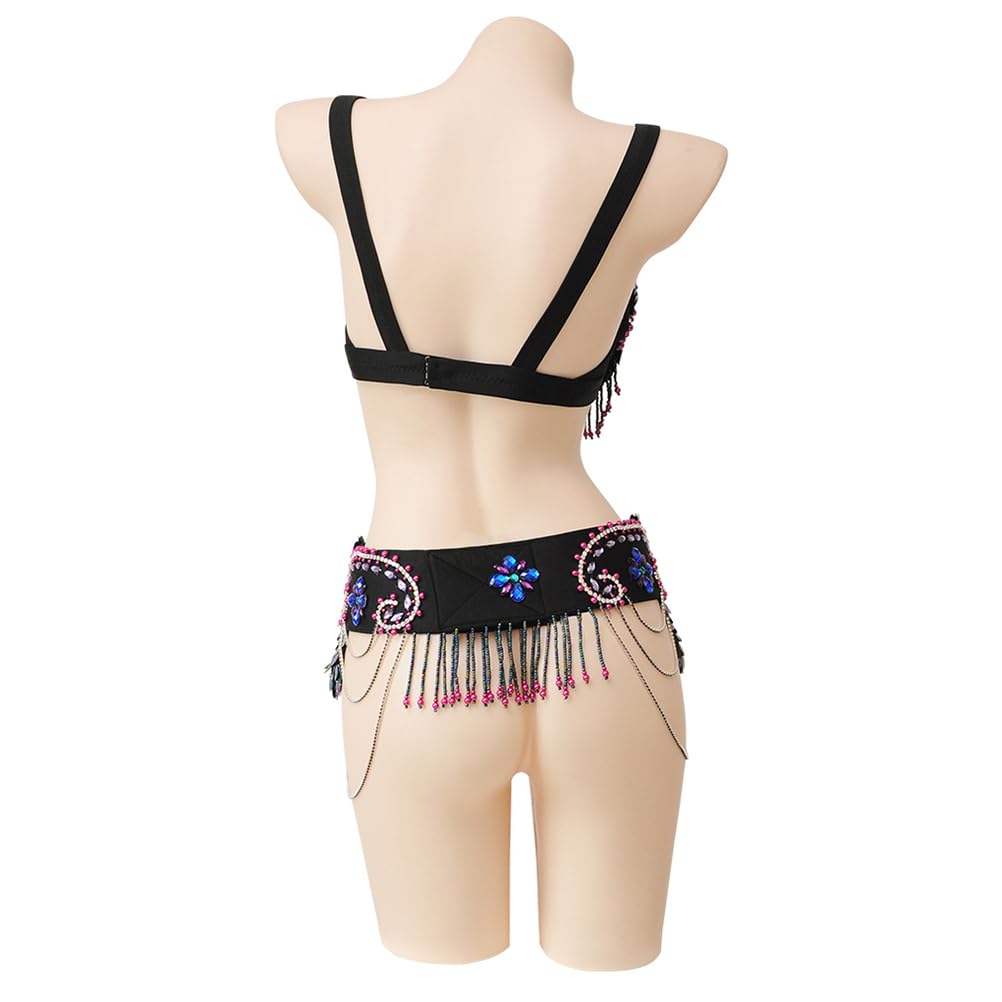 Damskie kostiumy tancerzowe Karnawał profesjonalny Wydajność Taniec Odzież Masquerade Dance Top Top Bra i Taniec brzucha Belt 2-częściowy Zestaw