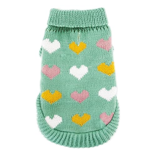 Image of Lulala Turtleneck Dog Sweater - Winter Coat Apparel Classic Cable Knit Clothes with Leash Hole for Cold Weather, Ideal Gift for Pet in New Year (Green, 8 Inch)