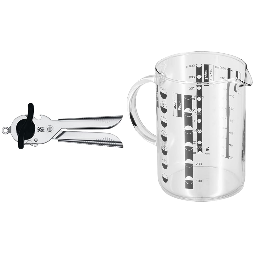 WMF Tin Up Dosenöffner mit Kapselheber 20 cm, Cromargan Edelstahl, Kunststoff, spülmaschinengeeignet & Gourmet Messbecher Glas 1l, hitzebeständiges Glas, Messbecher 1l