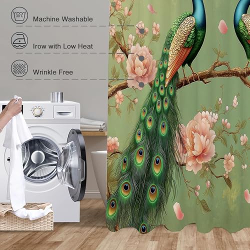 Rideau de douche paon 180x200 cm imperméable en tissu polyester avec 12 crochets