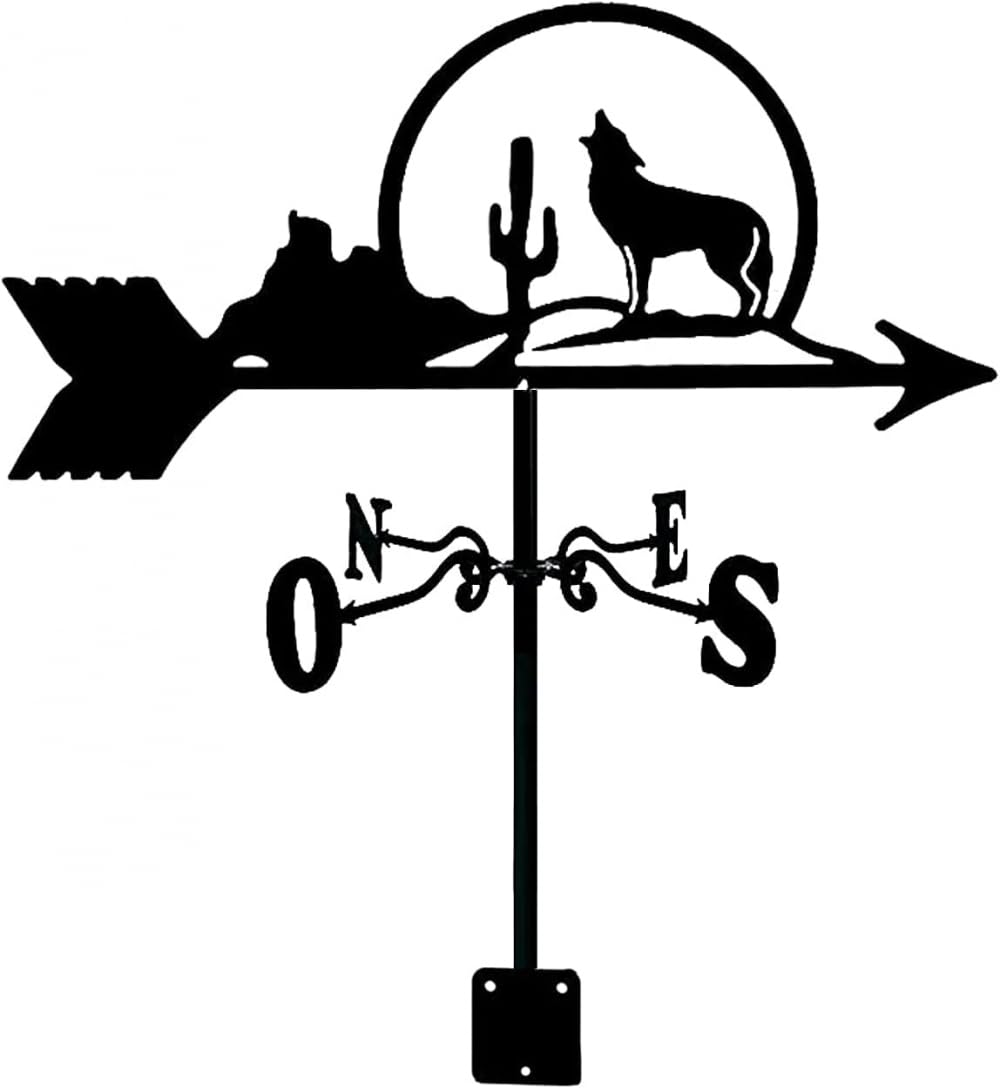 WIQUYBML Weather Vane Wind Measuring Tool Stainless Steel Durable Weathercock Direction Indicator Garden Decoration with Mounting Bracket-Howling Lonely Wolf