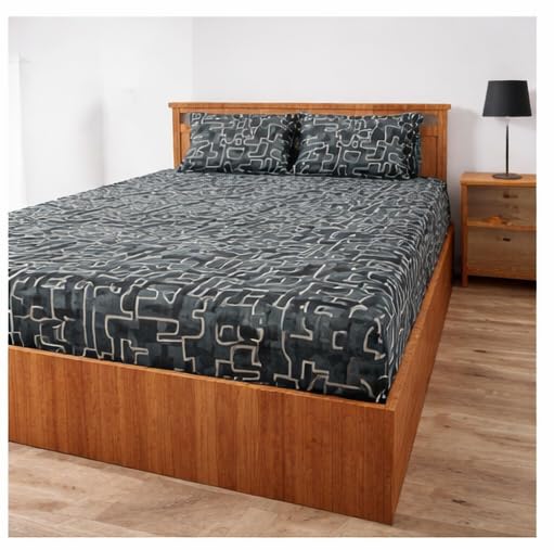 Image of Jashan Super Soft Glace Cotton Fabric 300 TC All Around Elastic Fitted Elegent Design King Size Double Bed Bedsheet with 2 Pillow Covers Fits Upto Mattress of 10 Inche,Size-72 x 78 x 10 Inche-Black