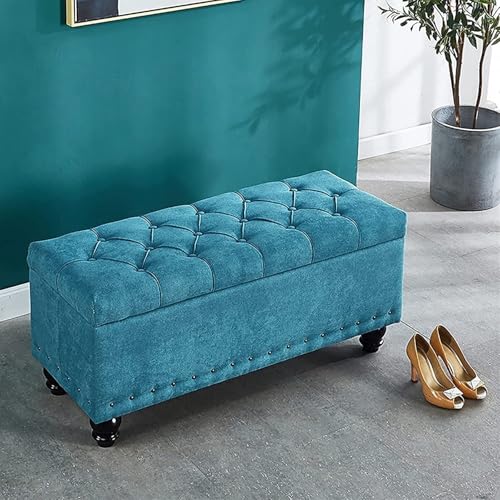 Banco otomano rectangular de lino para el final de la cama con almacenaje elegante de salón 2