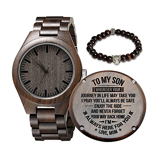 Kenon Reloj de madera grabado para hijo y novio, reloj de madera personalizado para novio, regalo de graduación de mamá, de papá, Para hijo de mamá, Men's Standard, Pulser
