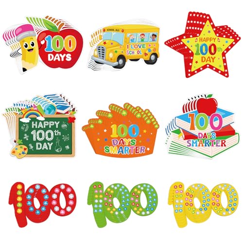 54 Pcs 100 Day Cut-Outs Double Printed Winter Paper Decor for School Bulletin Board Classroom Decoration (100Day 54)