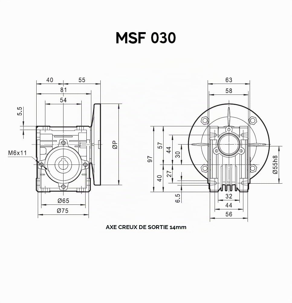 Réducteur de moteur monophasé 220 V 0,18 kW / 0,25 HP (sortie 70 tr/min) AM