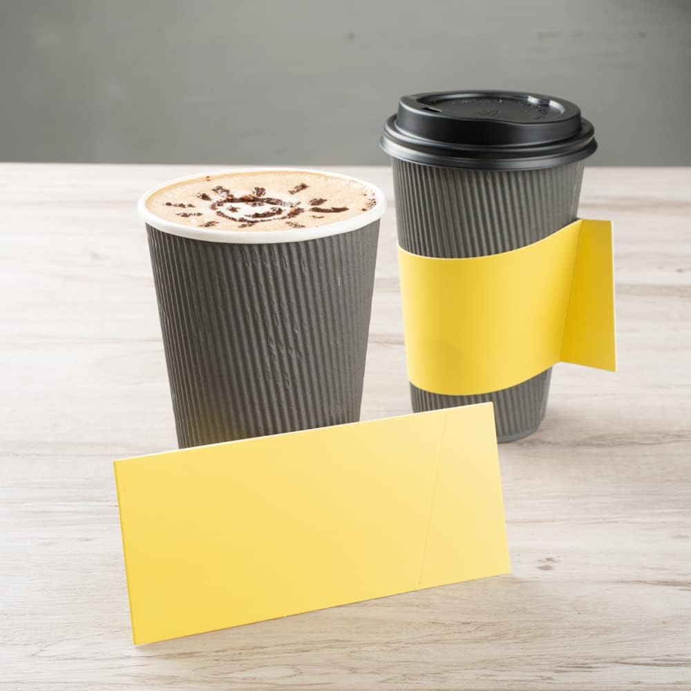 Restaurantware SLEEVES ONLY: Restpresso Hot Coffee Sleeves With Handle 50 Disposable Cup Sleeves - Cups Sold Separately Fits 12-16- And 20-Ounce Cups Yellow Paper Cup Jackets - Image 7
