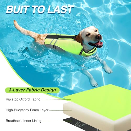 VIVAGLORY Sports Style Hundeschwimmweste, Rettungswesten Für Hunde Bootfahren, Auftrieb & Schwimmhilfe, Schwimmweste, M, Neon-Gelb
