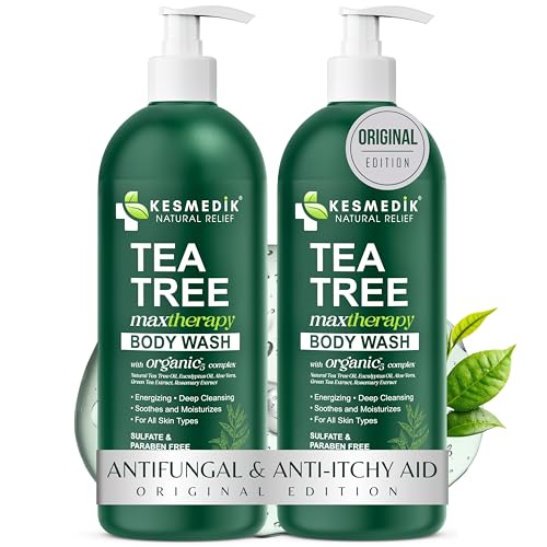 KESMEDIK Tea Tree Body Wash MaxTherapy, Itchy Skin Relief Soap, Soothes Jock Itch, Athlete's Foot, Acne, Eczema, Psoriasis & Sensitive Skin, Intimate Wash, Men & Women, 2-Pack, Original Edition