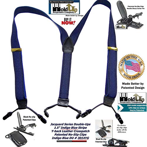 Hold-Up Suspender Company Jacquard Series Suspenders In The Double-Up Style With The Usa Patented No-Slip Clips (Indigo) #TOP1