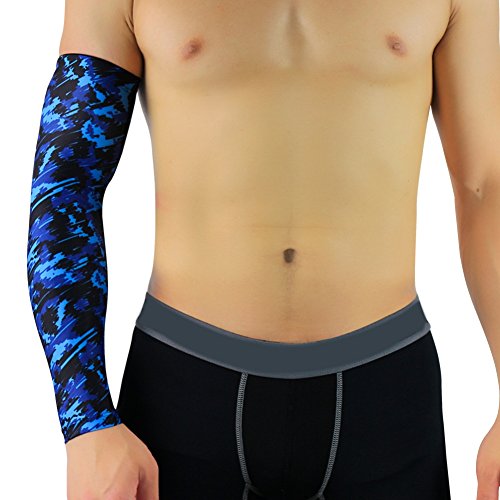 Aesy Sports Manguitos, 1 Pcs Codo Pads Manga Poliéster Spandex Respirable Anti Resbalón Quitasol Elástico Brazos Envolver Protector, para Ciclismo/Golf/Baloncesto (M, Boceto Azul)