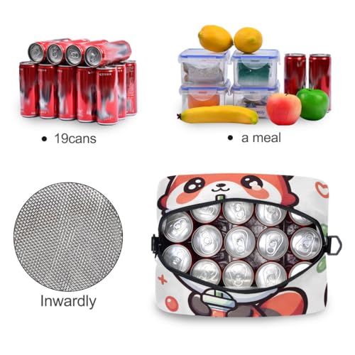 Image of Lunch Bag Cute Red Panda with Bubble Tea Cartoon Insulated Lunch Box for Women Men Tote Bag with Detachable Shoulder Strap for Office School Picnic Hiking