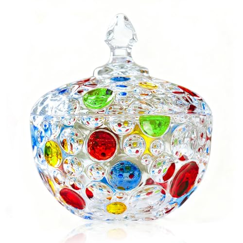 BOUFEIDA Candy Jar with Lid, Coloured Crystal Sweets Glass, Small Decorative Candy Jars, Storage Jar, Biscuit Jar, Glass Candy Glass Container (Small)