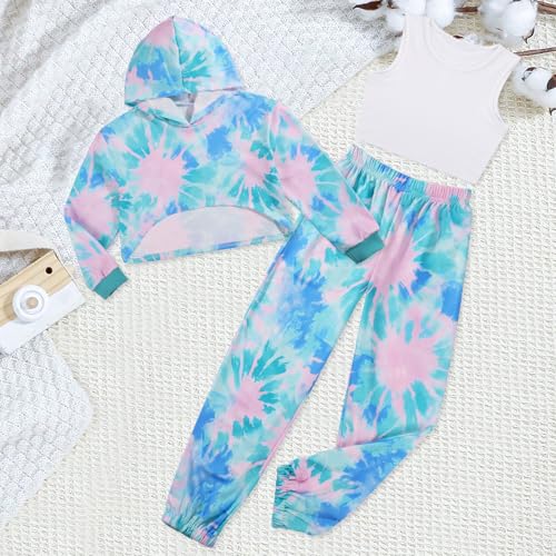 Zupora Girls 3 Piece Outfits Long Sleeve Hoodie Sweatshirt Crop Tank Sweatpants Set Athletic Sports Dance School 6-144