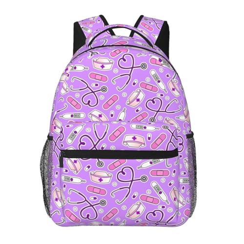 Nurse Print Purple Backpack Laptop Backpack Sports Travel Shoulder bag Light casual backpack