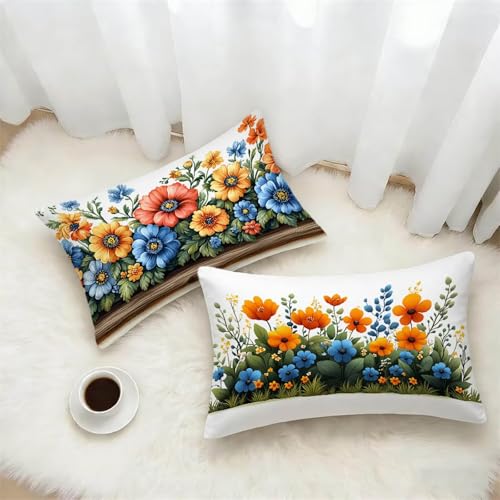 White Funda Cojin 25x45 Juego de 2, Flor Rectangular Funda Almohada 25x45cm con Cremallera Oculta, Suave Terciopelo Fundas Cojines, Fundas de Cojines para Sofá Cama Silla o Jardín Regalo 1-4239