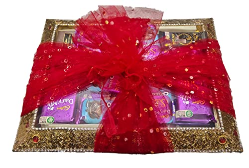 Image of Dual Color Combo of 42inch Width Dotted Mesh Net Fabric for Decoration, Fruit /Dryfruit /Gift Packing & Tray Packing (3 Meter Each Color, Blue, Red, Golden, Rani &Yellow)