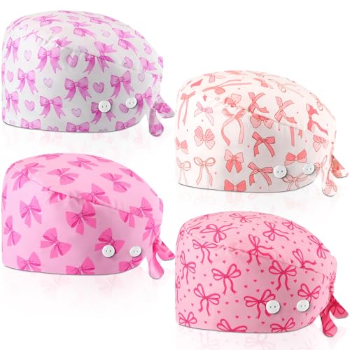 Image of Unittype 4 Pcs Nurse Caps for Women Nursing Working Caps with Button and Sweatband Adjustable Elastic Scrub Hats for Dentist