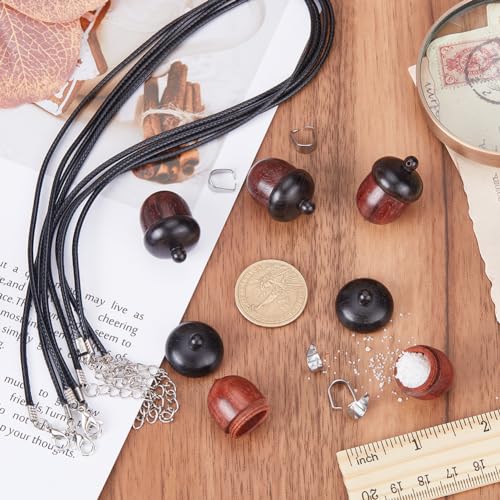 SUNNYCLUE 6 Sets Wooden Acorn Locket Necklace Making Kit Wooden Acorn Charms Wood Acorn Charms Autumn Christams Mini Wooden Nut Charms Brown Detachable Wood Acorn Box Charms for jewellery Making Kits - Image 3