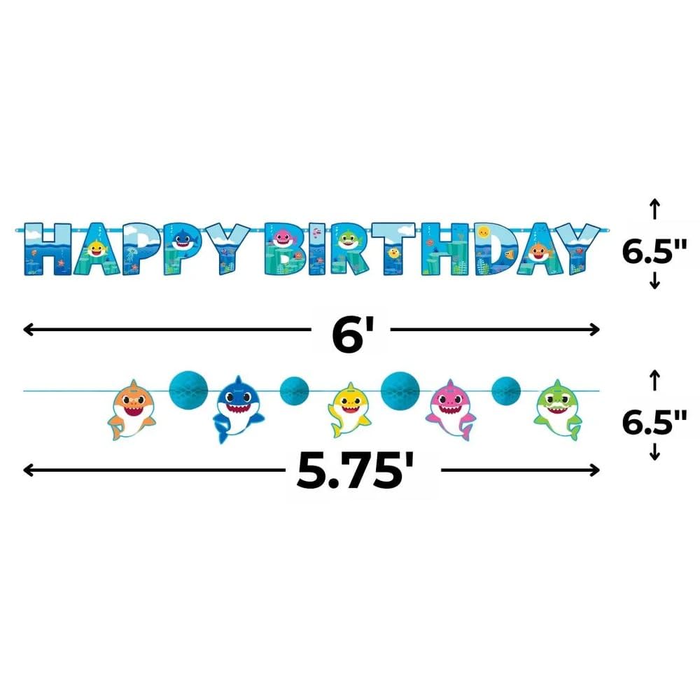 Kit de pancarta de fiesta de Baby Shark – 6 x 6.5 pulgadas y 5.75 x 6.5 pulgadas | Diseño surtido | 1 juego de 2 piezas