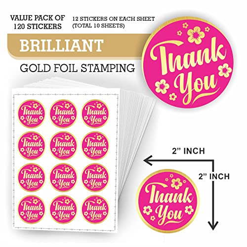 Thank You Stickers Seals Labels (Pack Of 120) 2" Large Round Gold Foil Stamping For Cards Gift Envelopes Boxes - Magenta #TOP1