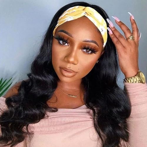 Image of Celiarita Headband Wig Body Wave Human Hair 12 inch None Lace Front Wigs Brazilian Virgin Hair Machine Made Glueless Body Wave Headband Half Wigs for Black Women Human Hair Natural Color