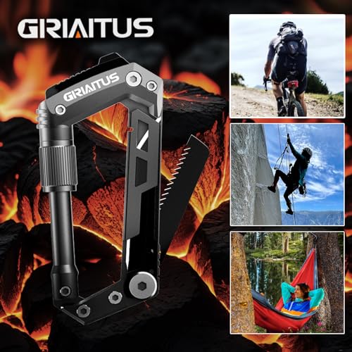 Image of Carabiner Multitool with Pocket Knives, 8-in-1 EDC Carabiners, Serrated Knife, Rope Cutter, Screwdriver, Can Bottle Opener, Ruler, Folding Knife for Camping Hiking, Gifts for Men (Grey)
