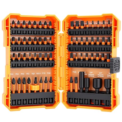 Image of MulWark 63-Piece Impact Driver Bit Set, Impact Rated S2 Steel Impact Bit Set with Color-Coded Torx Bit and Magnetizer, Professional Tool Kit for Impact Drivers, DIY, and Construction