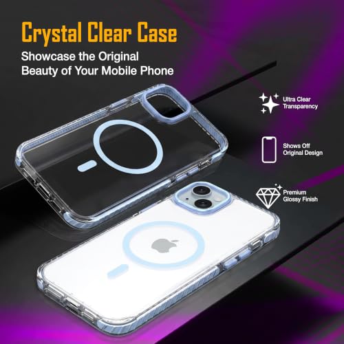 Image of Zapcase Crystal Clear Back case for iPhone 14 Plus | PC Back | TPU Bumper with Inner Rubber Grip | Metal Camera Guard Bezel | Metal Buttons | Scratch Resistant | 2 Layer Edge Protection | Light Blue