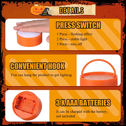 Image of Riakrum 6 Pieces Halloween Remote Timer LED Lights with Remote Summer Halloween LED Pumpkin Lights Battery Operated Lantern Bright Flameless Candle(Orange, White)