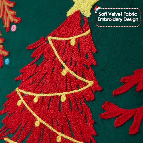 Green Velvet Embroidery Christmas Pillow Cover, 12x20
