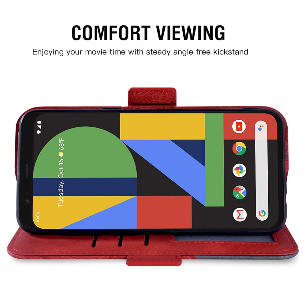 Asuwish Funda para Google Pixel 4 XL Carcasa con Cristal Protector de Pantalla Flip Case Libro con Tapa Antigolpes Resistente PU Cuero Billetera Soporte Pixel4XL 4XL Phone Case Rojo