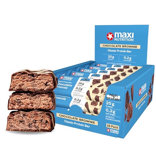 MaxiNutrition Classic Protein Bar Chocolate Brownie 16 x 40g - Protein Riegel mit 50% Eiweiß, 20g Protein pro Riegel, low sugar (0,2g), ohne Zuckerzusatz, ohne künstliche Aromen/Farbstoffe