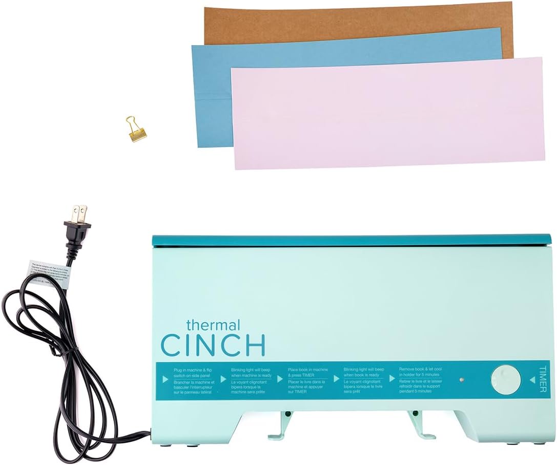 We R Memory Keepers Thermal Cinch Binding Machine Mint 12 Inch, Includes Thermal Book Binding Machine, Book Spines, and Clips, Create DIY Journals, Notebooks, Scrapbooks, Photo Books, and Documents