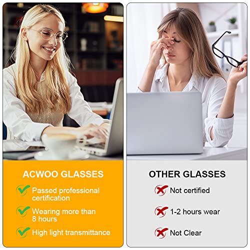 ACWOO Okulary z filtrem niebieskiego światła, zestaw 2 okrągłych okularów do gier, z poliwęglanu (PC), modne okulary, metalowe okulary blokujące niebieskie światło, retro, bez wzmocnienia, niebieskie - obrazek 6