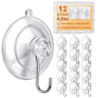 12 Stück Saugnapf Haken - Ø45 mm Bis 4,5kg Saughaken Extra Starker Halt Ohne Bohren, Wasserdicht & Wiederverwendbar für Fliesen Dusche Badezimmer Küche Glas Fenster Camping Auto Weihnachtsdeko
