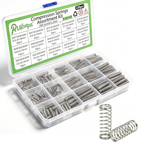 Ruibapa 235PCS Springs Assortment Kit 304 Stainless Steel Compression Springs kit with 15 Different Sizes for Home Repairs & DIY