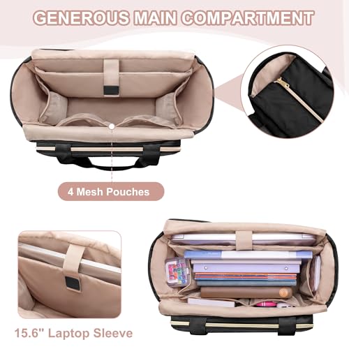 Image of Teacher Tote Bag for Women, Laptop Bag with Accordion File Organizer | Briefcase with File Organizer Compartment, Padded Laptop Sleeve, Large Capacity Teacher Work Bag Office Essential
