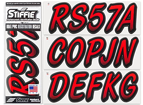 Image of STIFFIE Whipline Red /Black 3 inch Boat & PWC Registration Decals • Numbers Letters Stickers