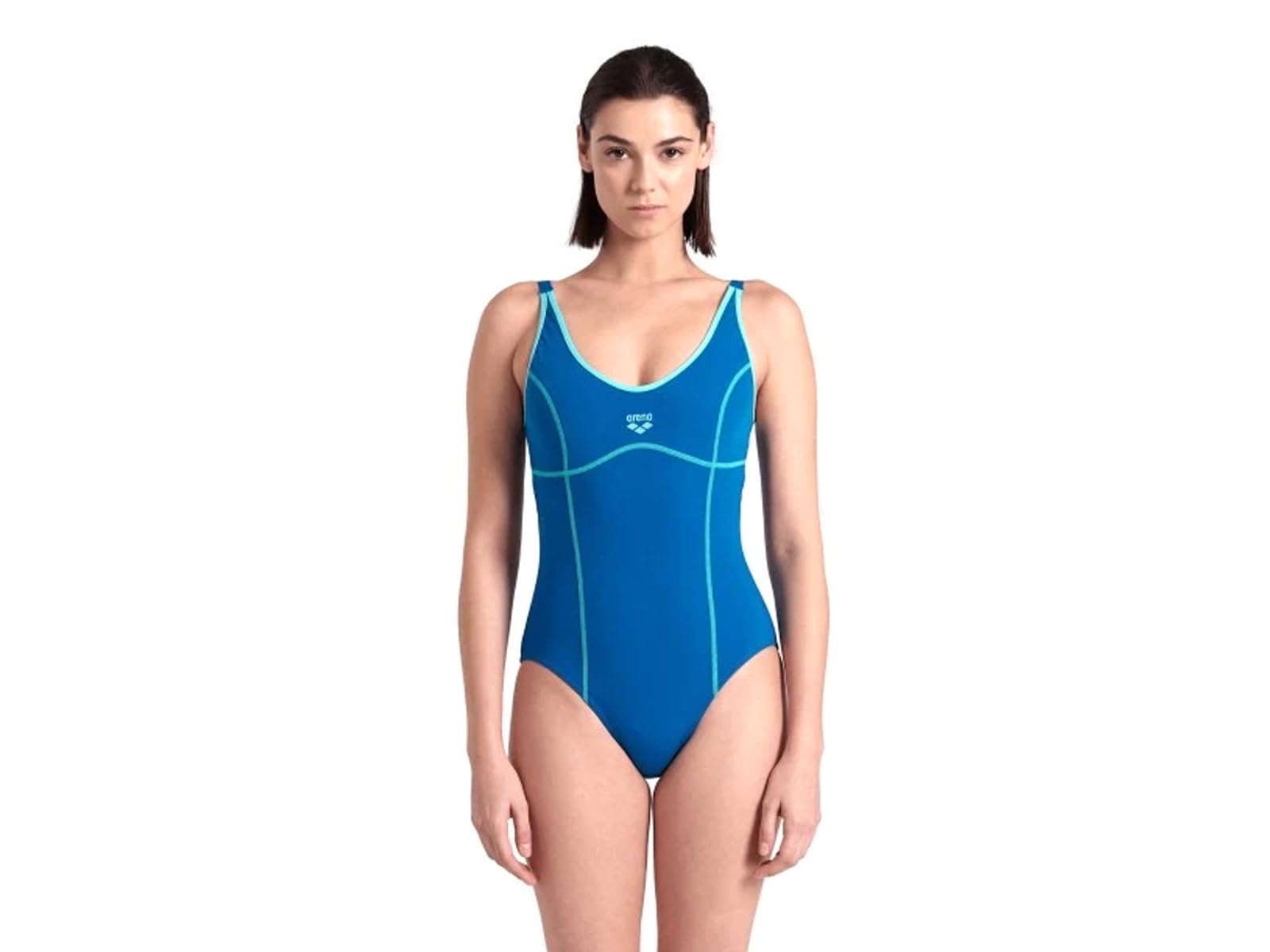 ARENA COSTUME NUOTO PISCINA DONNA 005974 680 W TANIA CLIP BACK SWIMSUIT BLUE COSMO/WATER (46-42)