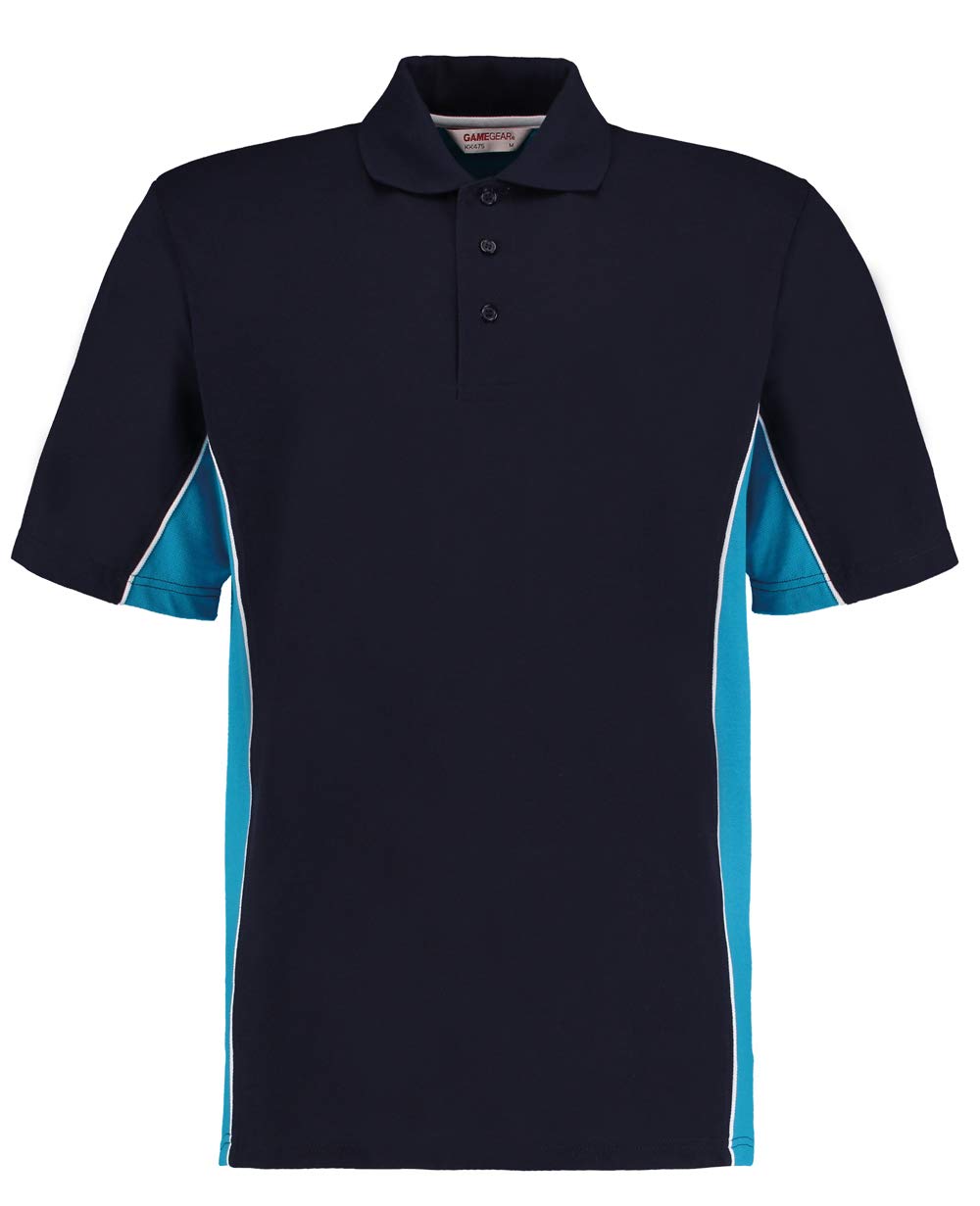 Gamegear Men's Navy/ Turqoise ' Track Pique Polo, /Turqoise, X-Large. Kk475