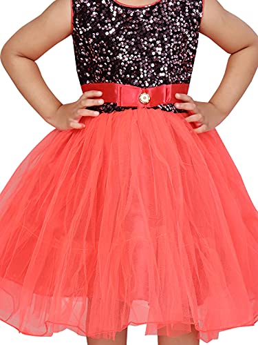 Image of MUHURATAM Girl's Net Fit and Flare Knee-Length Dress