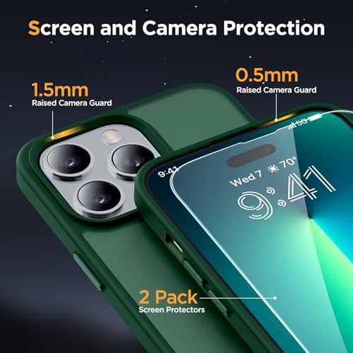 Image of Miracase Magnetic Series Designed for iPhone 13 Pro Case [Compatible with MagSafe] [with 2X Screen Protectors] Anti-Fingerprint, Magnetic Phone Case for iPhone 13 Pro 6.1 inch - Dark Green