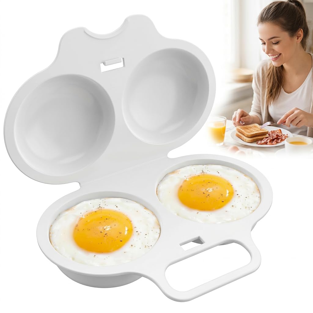 Lethra Microwave Egg Poacher, Lid Prevents Splatters, Reusable Food Grade Egg Boiler Easy to Use and Clean,Cooks 2 Eggs Evenly in Minutes. Microwave and Dishwasher are Both Suitable (White)